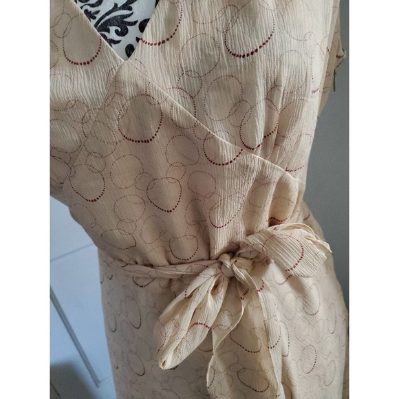 Ann Taylor petite beige flowy dress w dk red print - Picture 2 of 3